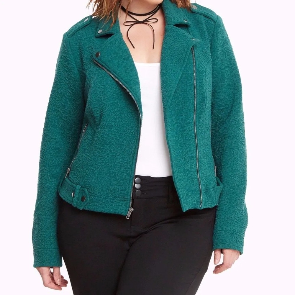 NWOT Torrid Green Textured Knit Moto Jacket | Size 3X